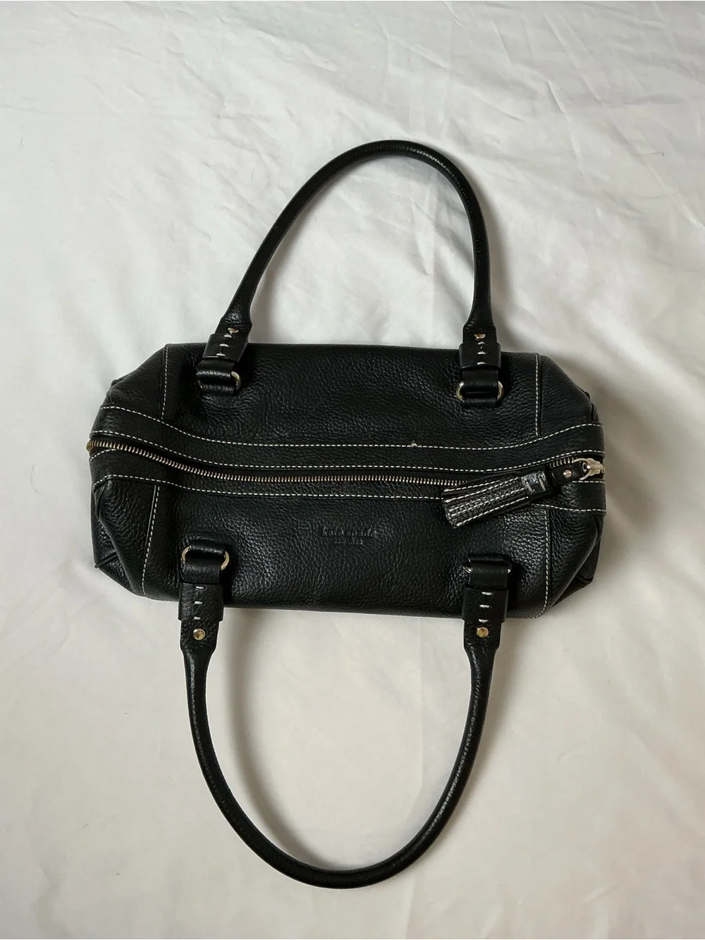 Vintage Kate Spade Black Pebbled Leather Satchel Zebra Lining Contrast Stitch
